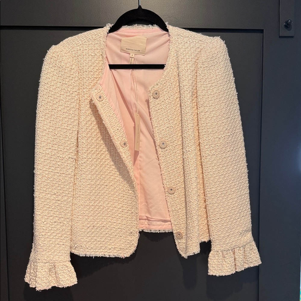 Rebecca Taylor Cream Textured Blazer with Ruffle Sleeves